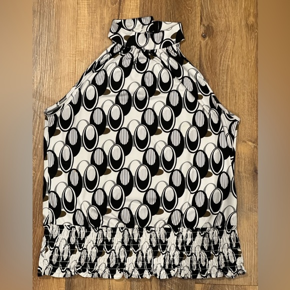 ESSENTIALS BY MILANO Black/White/Grey/Brown Print Halter Tank (Size: Med) EUC - Picture 1 of 9